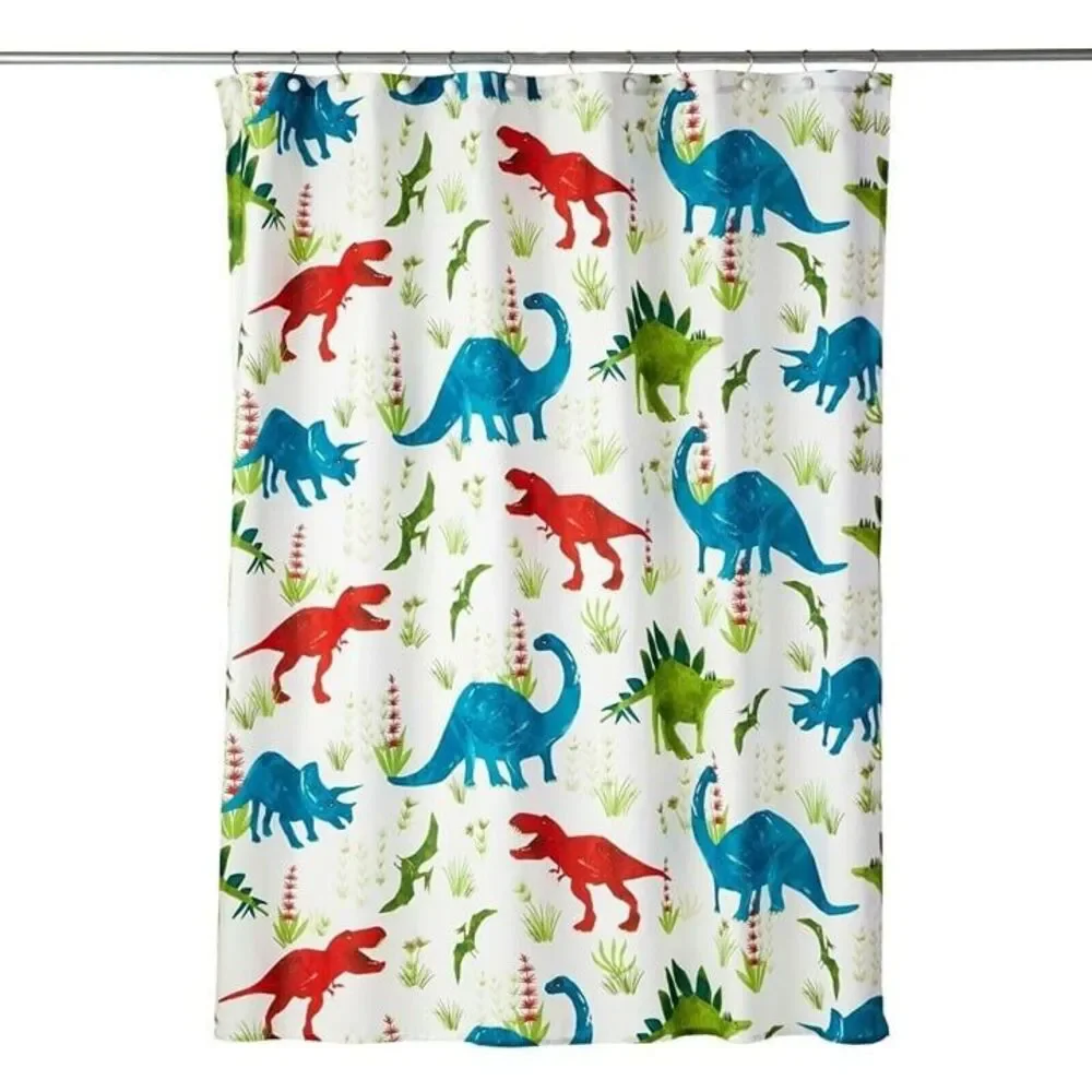 Dinosaurs Shower Curtain Brontosaurus Plants Bath Green Blue Red Polyester Gift